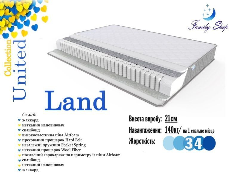 Матрац ортопедичний пружинний для спальні Land 70x200 1582 фото